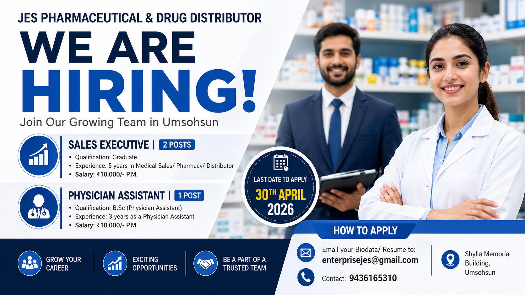Jes Pharmaceutical & Drug Distributor Recruitment 2026: Sales Executive and Physician Assistant Jobs in Umsohsun