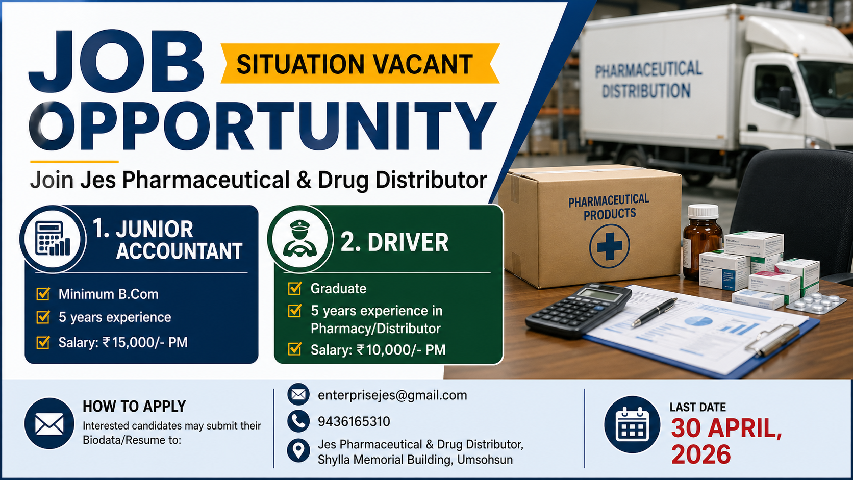 Vacancies at Jes Pharmaceutical & Drug Distributor, Umsohsun