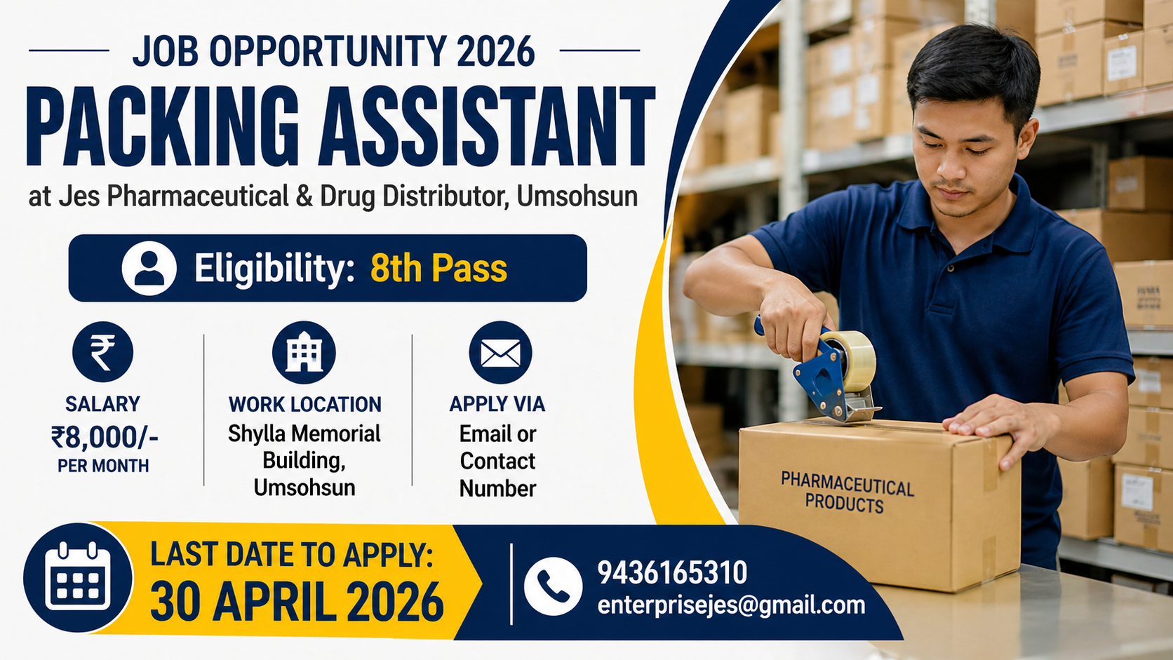 Packing Assistant Job Vacancy 2026 at Jes Pharmaceutical & Drug Distributor, Umsohsun – Apply Before 30 April
