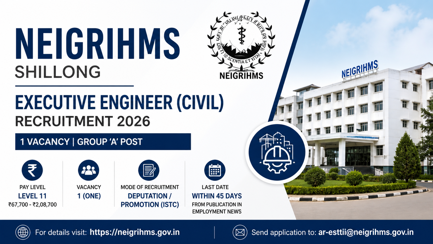 NEIGRIHMS Executive Engineer Civil Recruitment 2026: Eligibility, Salary, Application Process, and Deadline