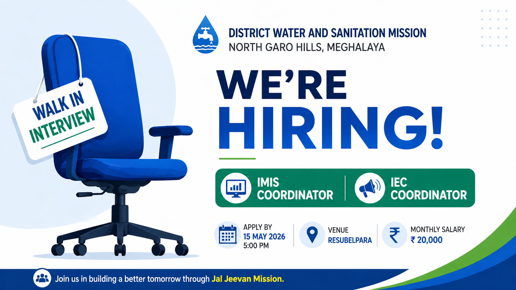 DWSM Meghalaya Walk in Interview 2026: Apply for IMIS Coordinator and IEC Coordinator Posts in North Garo Hills